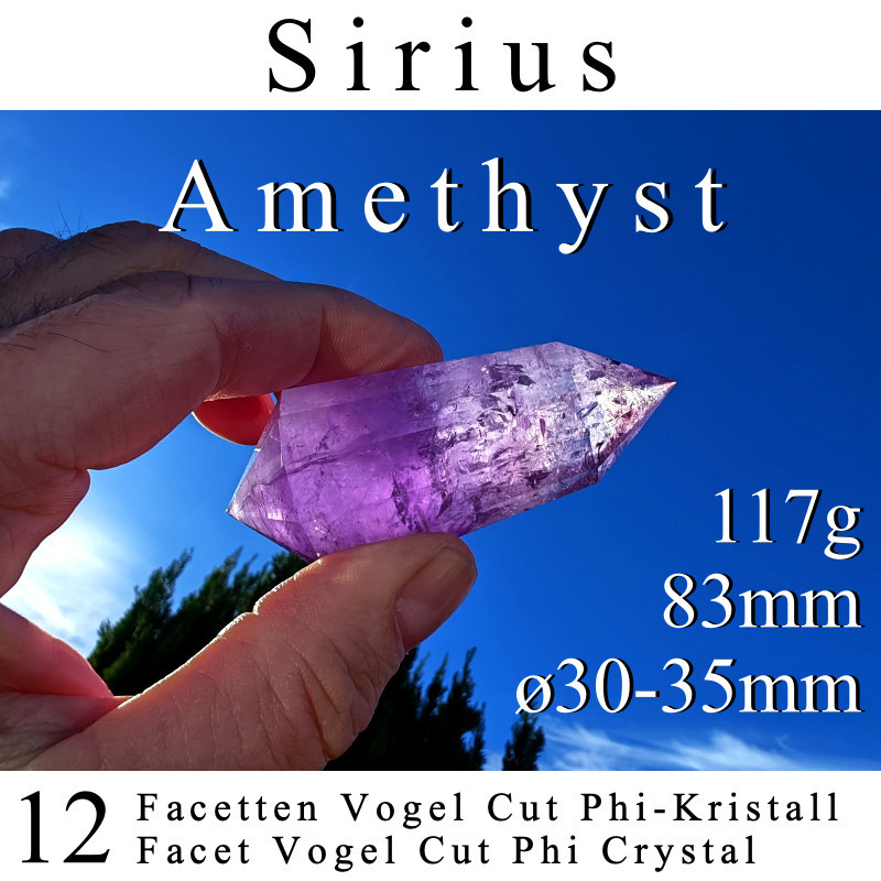 Amethyst 12 Facetten Vogel Cut Phi-Kristall Sirius