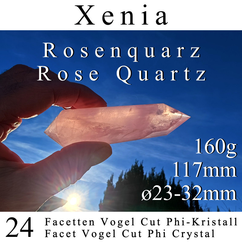 Rosenquarz 24 Facetten Vogel Cut Phi-Kristall Xenia