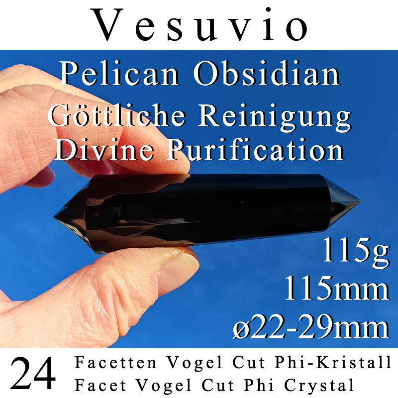Pelikan Obsidian 24 Facetten Vogel Cut Phi-Kristall Vesuvio
