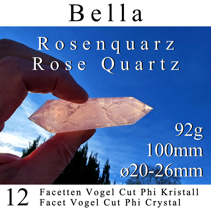 Rosenquarz 12 Facetten Vogel Cut Phi Kristall Bella