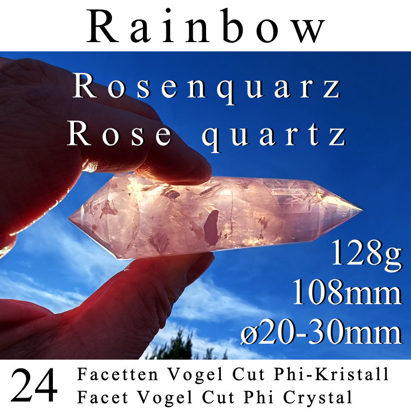 Rainbow Rose Quartz 24 Facet Vogel Cut Phi Crystal