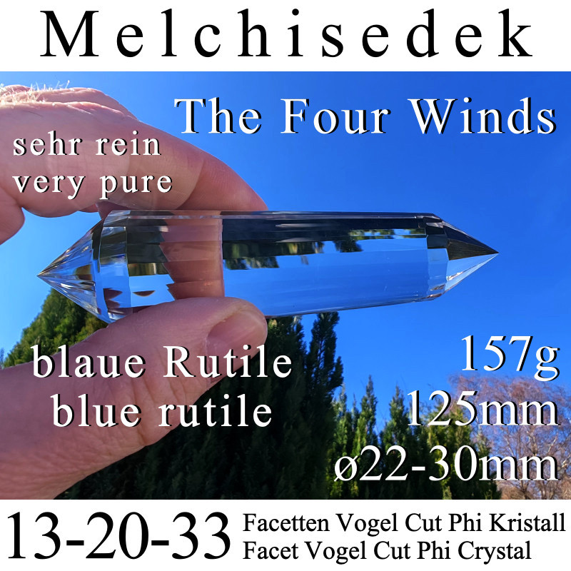 Melchisedek 13-20-33 Facetten Vogel Cut Phi Kristall mit blauen Rutilen