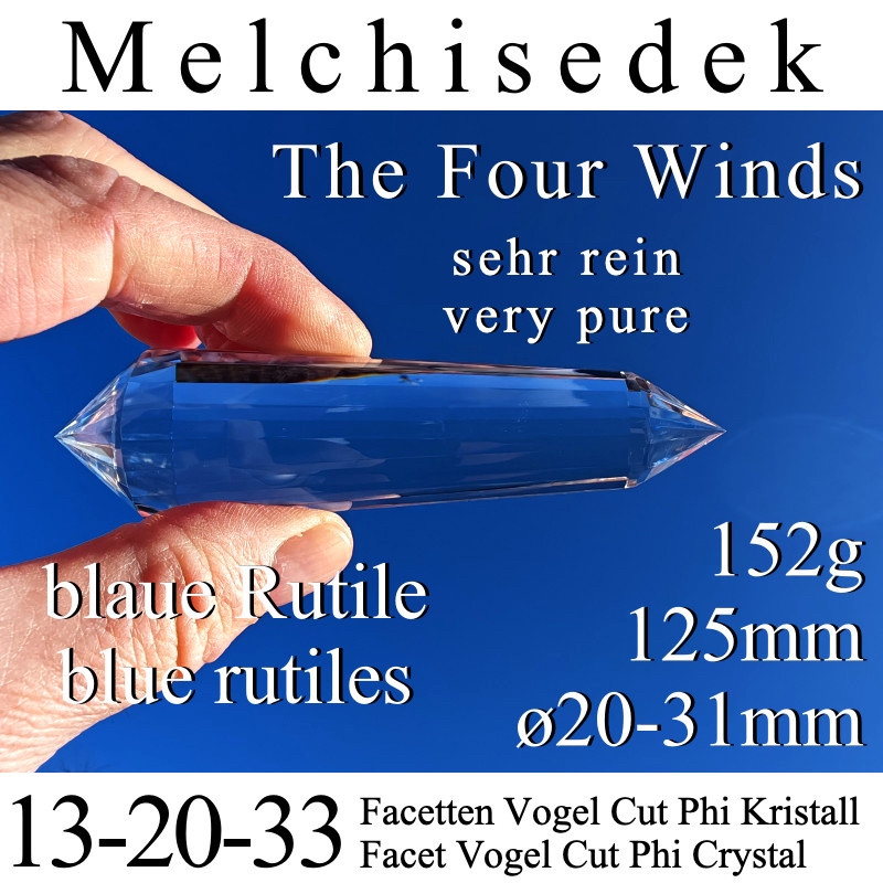 Melchisedek 13-20-33 Facetten Vogel Cut Phi Kristall mit blauen Rutilen
