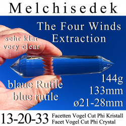 Melchisedek 13-20-33 Facetten Vogel Cut Phi Kristall mit blauen Rutilen