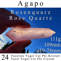 Rosenquarz 24 Facetten Vogel Cut Phi-Kristall Agapo