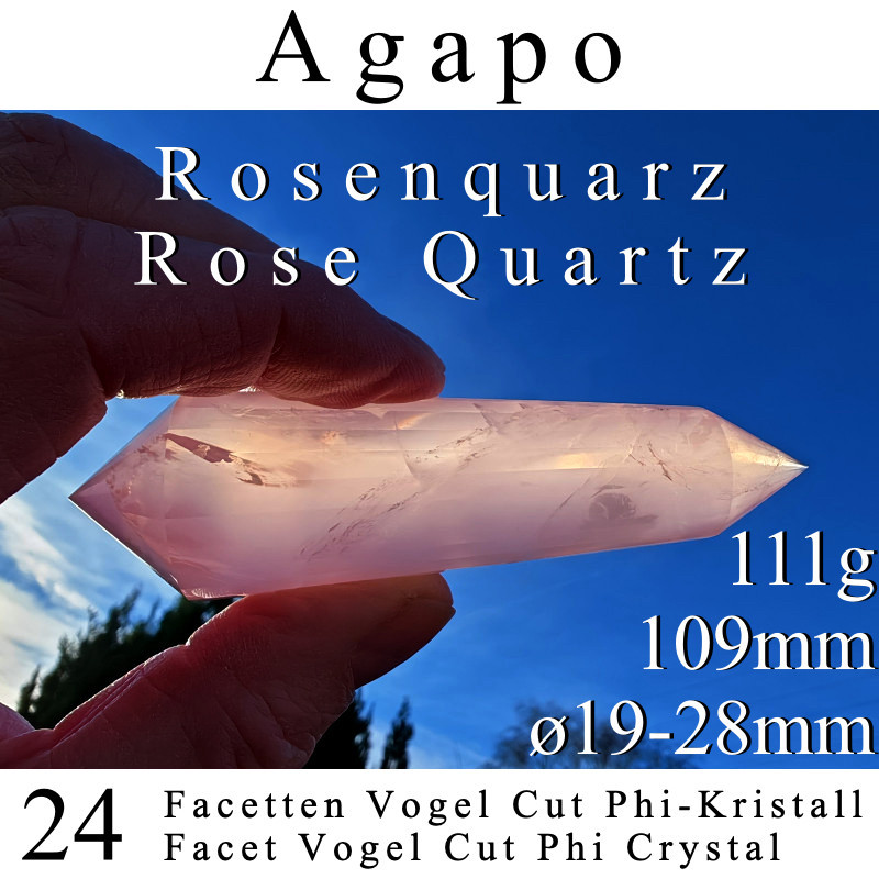 Rose Quartz 24 Facet Vogel Cut Phi Crystal Agapo