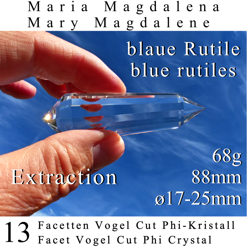 Maria Magdalena 13 Facetten Vogel Cut Phi-Kristall blaue Rutile