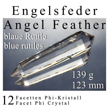 Angel Feather 12 Facet Phi Crystal with blue rutiles
