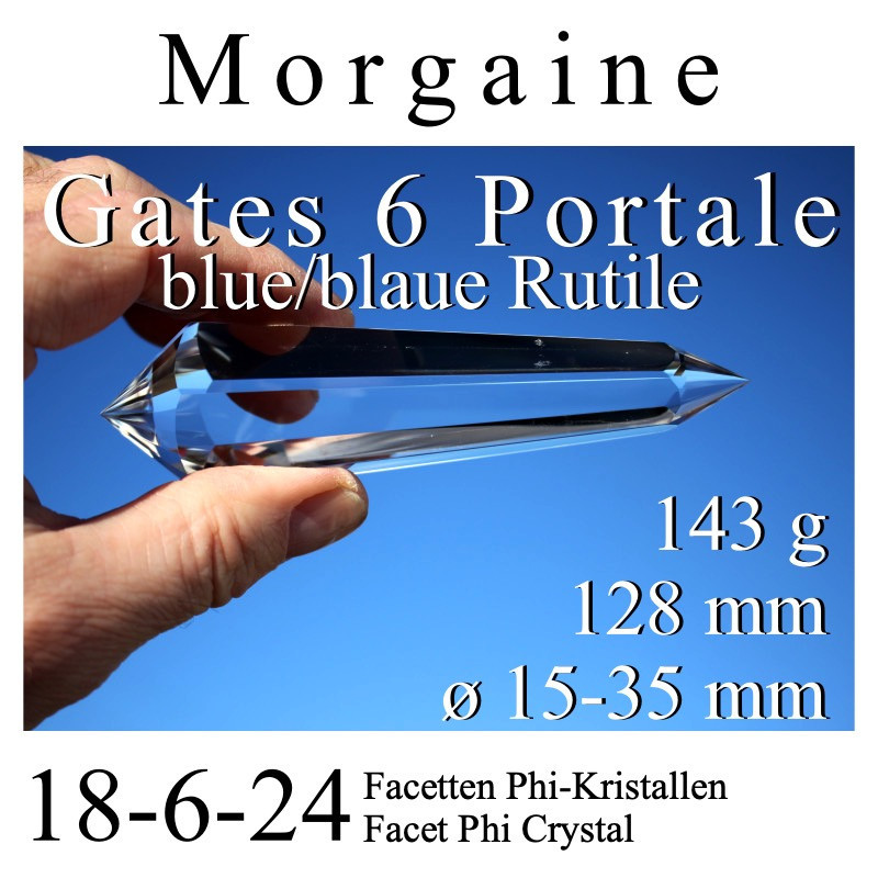 Morgaine 6 Portale Phi-Kristall mit blauen Rutilen