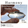Light Smoky 144 Facet Harmony Phi Crystal with blue rutile
