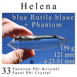 Helena 33 Facetten Phi-Kristall mit Phantom und blauen Rutilen