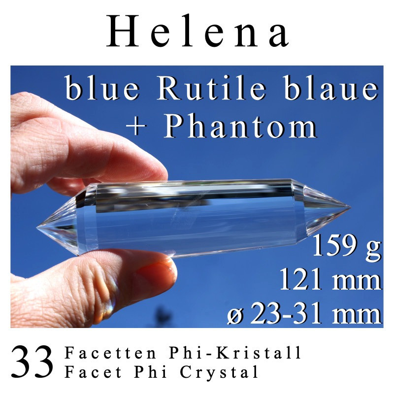 Helena 33 Facet Phi Crystal with blue rutile and phantoms