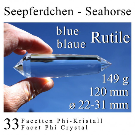 Seahorse 33 Facet Phi Crystal with blue rutile