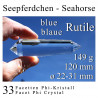 Seepferdchen 33 Facetten Phi-Kristall mit blauen Rutilen
