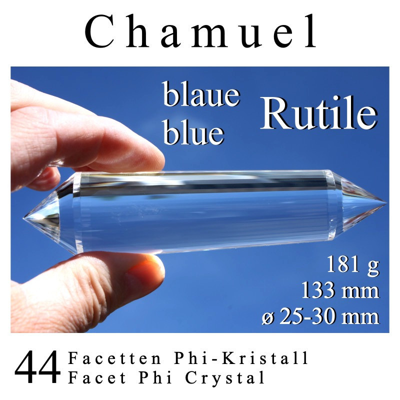 Chamuel 44 Facetten Phi-Kristall mit blauen Rutilen