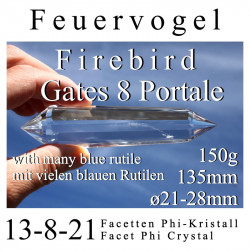 Firebird 8 Gate Phi Crystal with many blue rutile