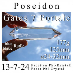 Poseidon 7 Gate Phi Crystal with blue rutile