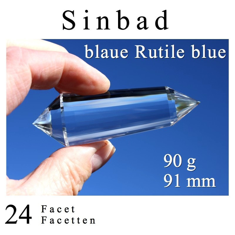 Sinbad 24 facets Phi crystal with blue rutile