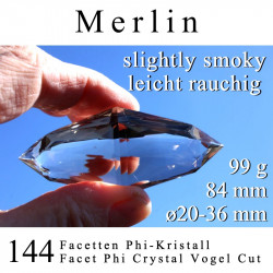 Merlyn - Slightly Smoky 144 Facet Phi Crystal Vogel Cut