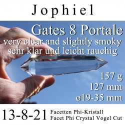 Jophiel - sehr klarer 8 Portale leicht rauchiger Phi-Kristall Vogel Cut