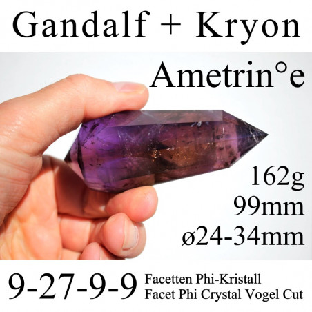 Ametrine Gandalf + Kryon 9 Gate Phi Crystal 162g Vogel Cut
