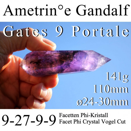 Ametrin Gandalf 9-27-9-9 Facetten Phi-Kristall Vogel Cut