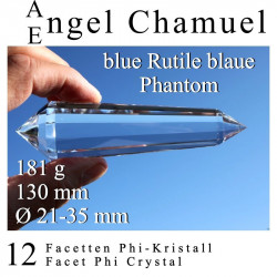 Engel Chamuel 12 Facetten Phi-Kristall mit Filter-Phantom und blauen Rutilen