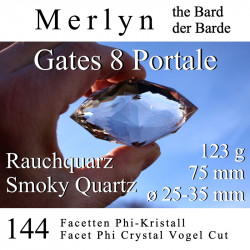Merlyn der Barde Rauchquarz 144 Facetten Phi-Kristall Vogel Cut