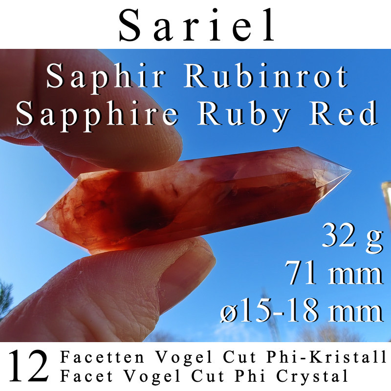 Saphir Rubinrot 12 Facetten Vogel Cut Phi-Kristall Sariel