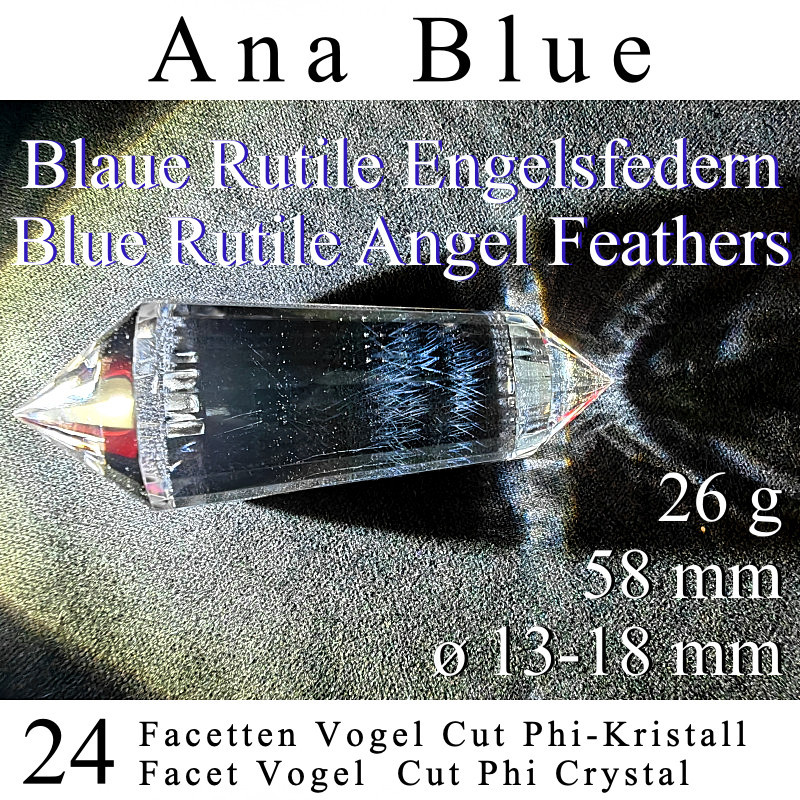 Ana Blue Engelsfeder 24 Facetten Vogel Cut Phi-Kristall mit blauen Rutilen