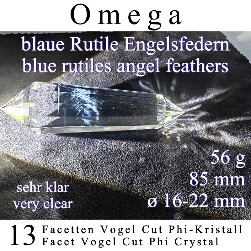 Omega 13 Facetten Vogel Cut Phi-Kristall blaue Rutile