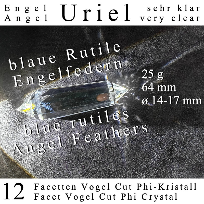 Uriel 12 Facetten Vogel Cut Phi-Kristall mit blauen Rutilen