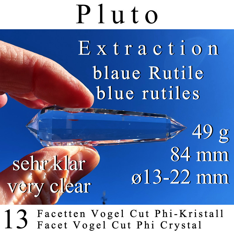 Pluto 13 Facetten Vogel Cut Phi-Kristall blaue Rutile