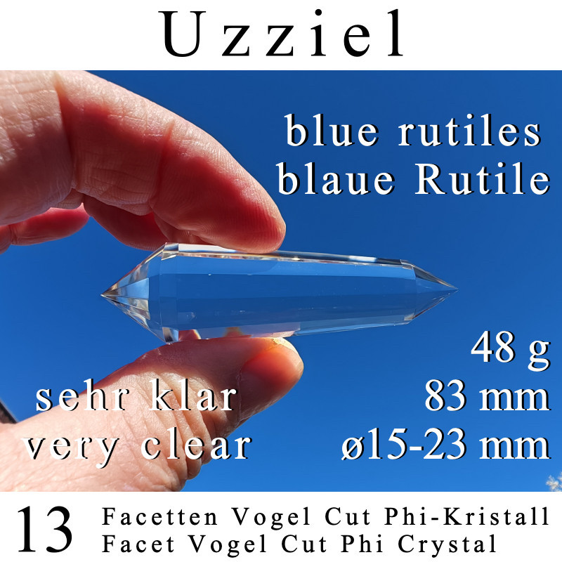 Uzziel 13 Facetten Vogel Cut Phi-Kristall blaue Rutile