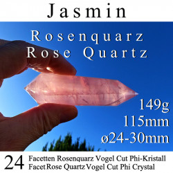 Jasmin 24 Facetten Rosenquarz Vogel Cut Phi-Kristall