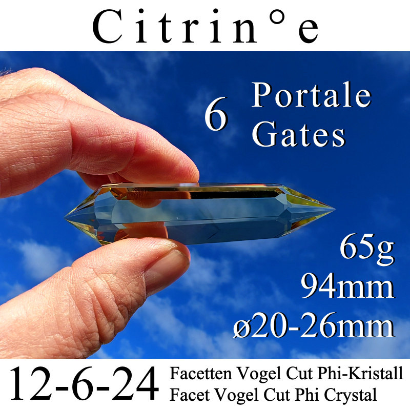 Citrine 6 Gate 12-6-24 Facet Vogel Cut Phi-Crystal