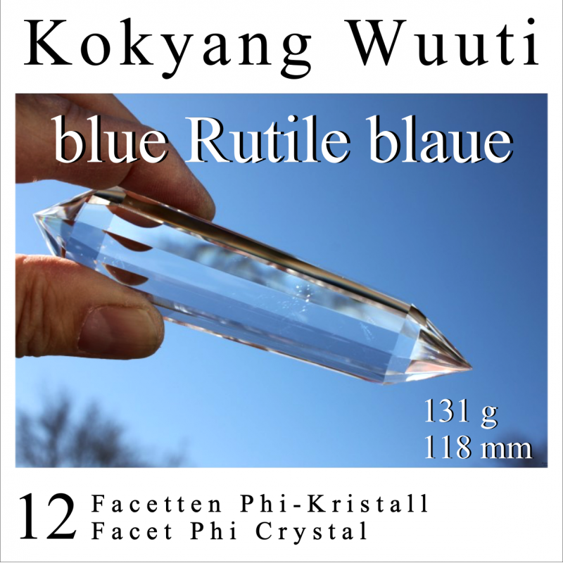 Kokyang Wuuti 12 Facetten Phi-Kristall mit blauen Rutilen
