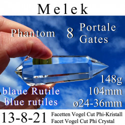 Melek 8 Portale 13-8-21 Facetten Vogel Cut Phi-Kristall blaue Rutile