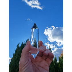 Helena 33 Facetten Vogel Cut Phi-Kristall mit Phantom und blauen Rutilen