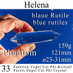 Helena 33 Facetten Vogel Cut Phi-Kristall mit Phantom und blauen Rutilen