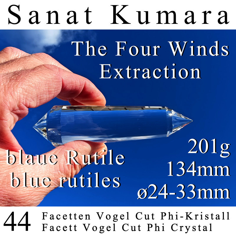 Sanat Kumara 44 Facetten Vogel Cut Phi-Kristall mit blauen Rutilen