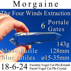 Morgaine 6 Portale 18-6-24 Facetten Vogel Cut Phi-Kristall mit blauen Rutilen