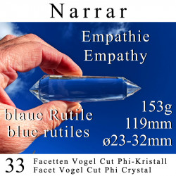Narrar 33 Facetten Vogel Cut Phi-Kristall mit blauen Rutilen