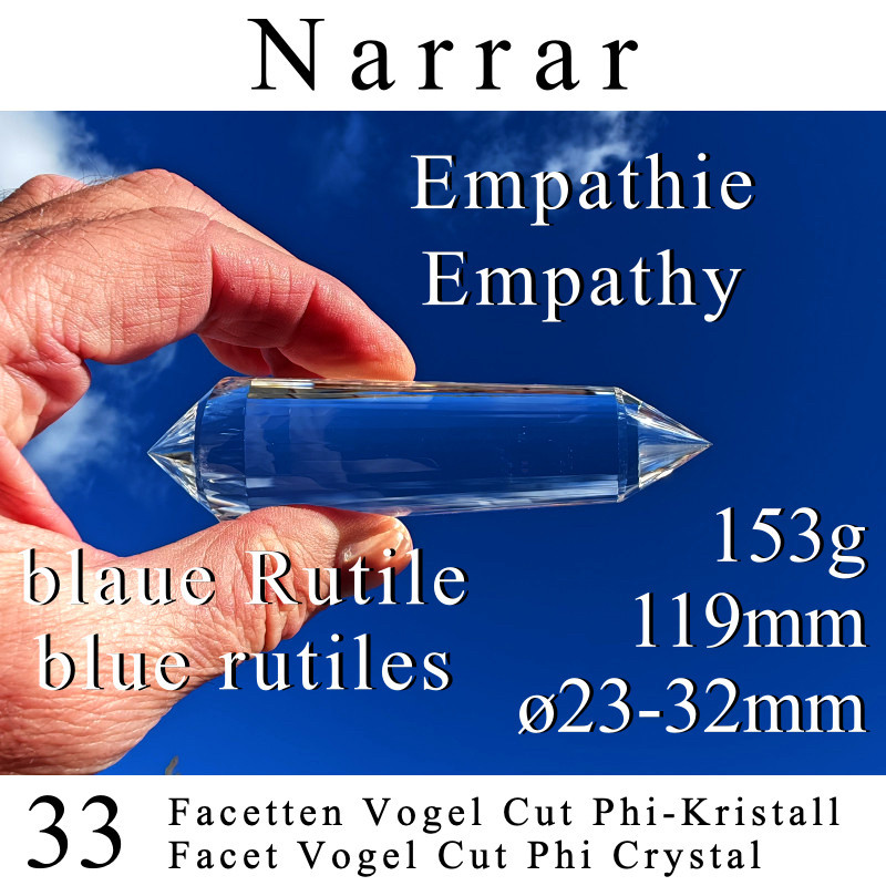 Narrar 33 Facet Vogel Cut Phi Crystal with blue rutiles