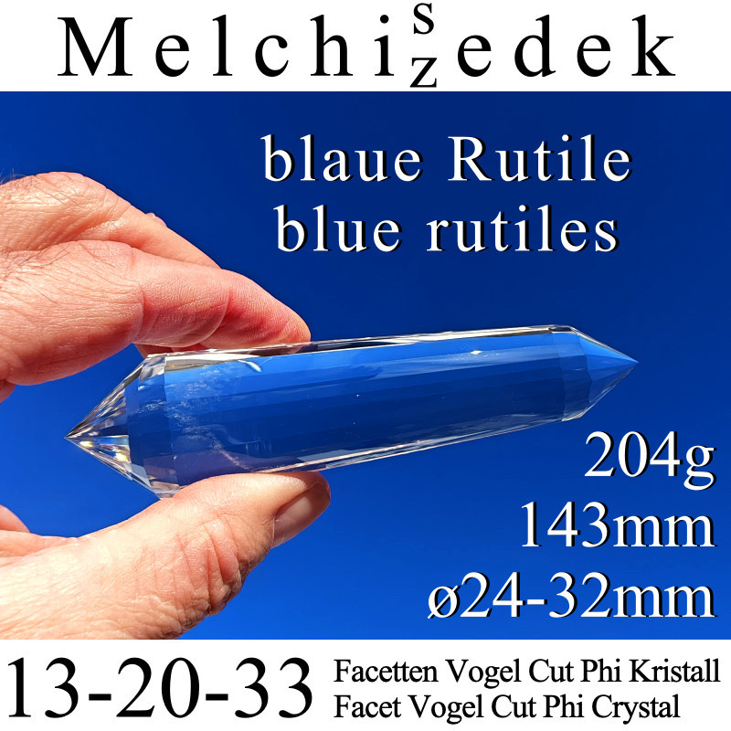 Melchisedek 13-20-33 Facetten Vogel Cut Phi Kristall mit blauen Rutilen
