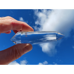 Amadeus 33 Facet Vogel Cut Phi Crystal with blue rutile and phantoms