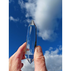 Amadeus 33 Facet Vogel Cut Phi Crystal with blue rutile and phantoms