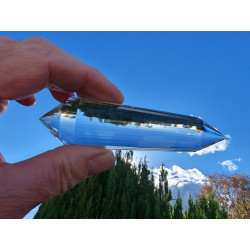 Amadeus 33 Facet Vogel Cut Phi Crystal with blue rutile and phantoms